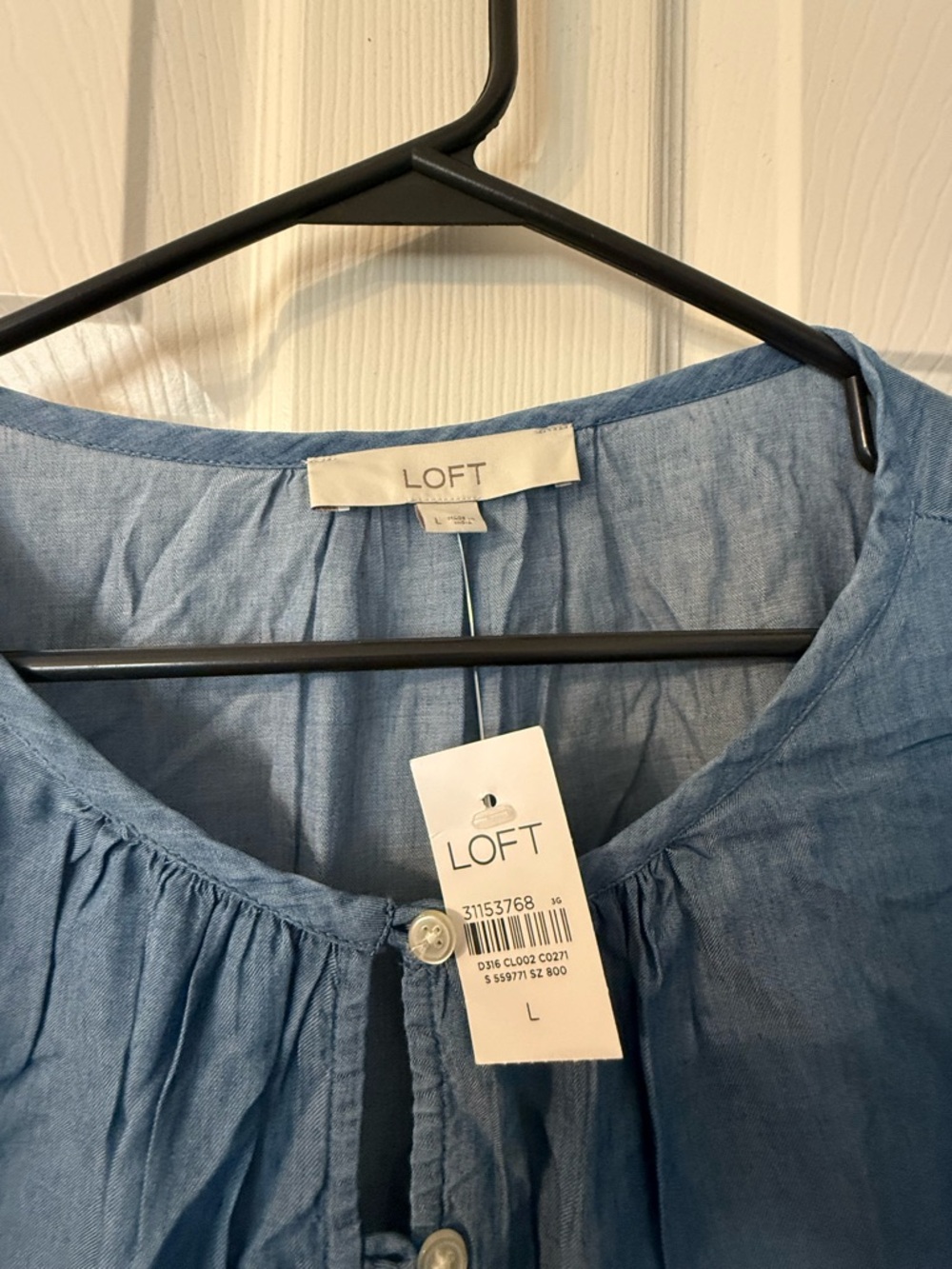 LOFT Chambray Blue Button-Front Peasant Dress - Picture 3 of 3
